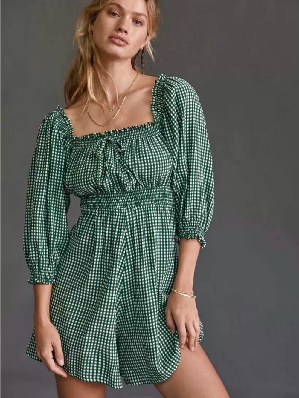 Faithfull The Brand green gingham checkered romper size m
